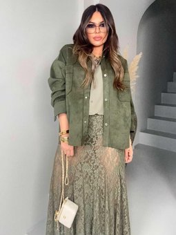 Haki Dantel İçi Astarlı Uzun Şort Etek