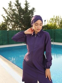 Mor Paraşüt Tam Kapalı Dokuma Mayo