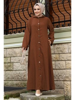 Ahsen Boydan Düğmeli Kahverengi Kap