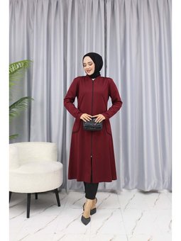 Biye Detaylı Fermuarlı Bordo Kap