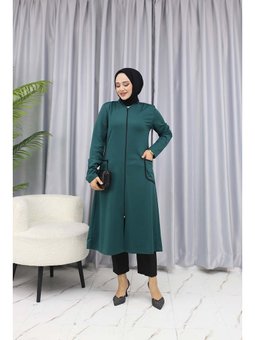 Biye Detaylı Fermuarlı Yeşil Kap