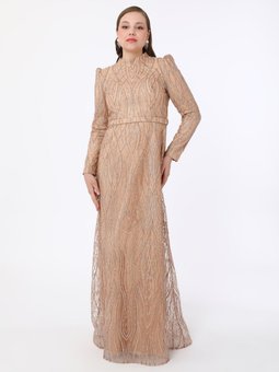 Gold Rengi Irmak Abiye Elbise