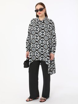 Büyük Beden Beyaz Tunik Siyah