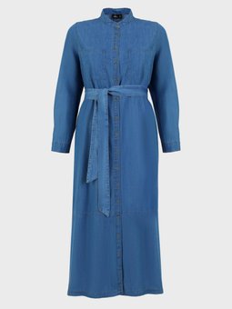 Büyük Beden Doğal Kumaşlı Boydan Düğmeli Kot Açık Mavi Elbise