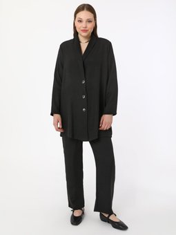 Büyük Beden Dokuma Ceket & Pantolon Siyah Takım