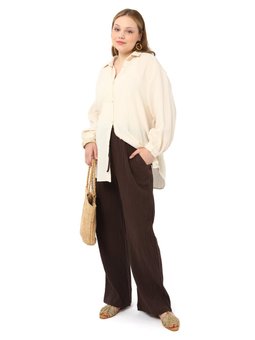 Büyük Beden Kahverengi Pantolon