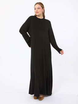 Siyah Uzun Kollu Rahat Kalıp Büyük Beden Abiye Elbise