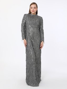 Büyük Beden Gri Abiye Elbise