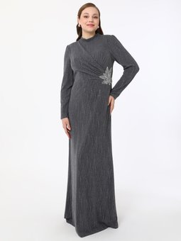 Büyük Beden Gri Abiye Elbise