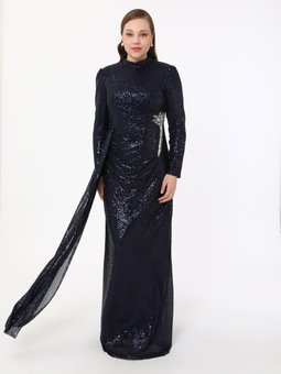 Büyük Beden Lacivert Abiye Elbise