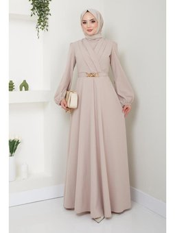 Giyim Moda Zincir Kemerli Tesettür Abiye Elbise Vizon