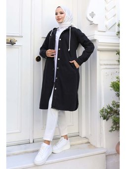 Düğmeli Kot Siyah Kap