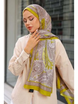 Etnik Desenli Pamuk Şal Yağ Yeşili