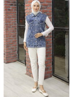 İnci Detaylı Kot Lacivert Yelek