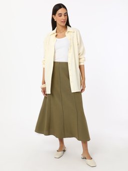 Dikiş Detaylı Pamuklu Çan Haki Etek