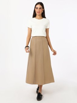 Dikiş Detaylı Pamuklu Çan Vizon Etek