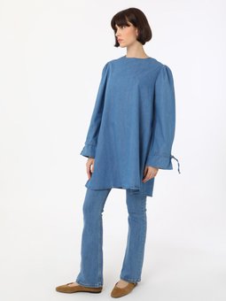 Kol Detaylı Denim Koyu Mavi Tunik