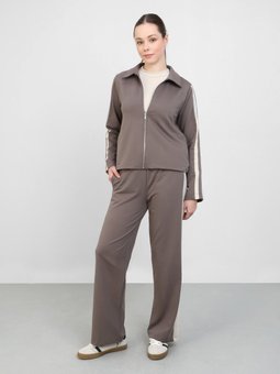 Şerit Detaylı Relax Örme Vizon Pantolon