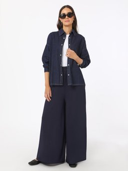 Viskon Kumaştan Beli Lastikli Lacivert Pantolon