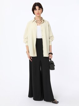 Viskon Kumaştan Beli Lastikli Siyah Pantolon