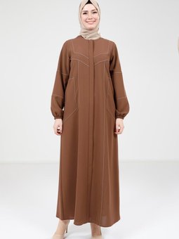 Kahve Çizgi Detaylı Cepli Ferace