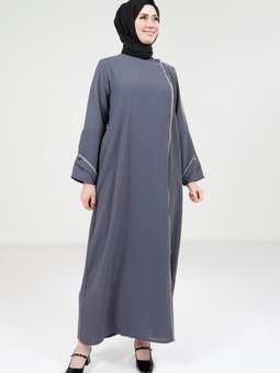 Koyu Gri Kol Yırtmaçlı Ferace