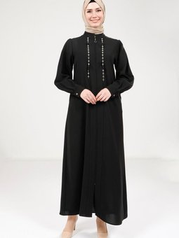 Zincir Taşlı Siyah Ferace 9167