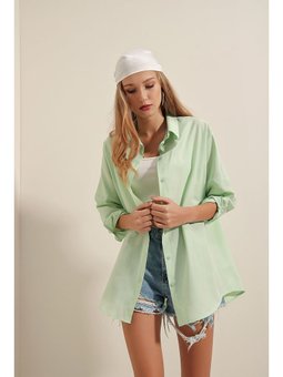 Oversize Uzun Basic E.yeşil Gömlek