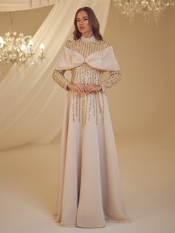 Gold Rengi Fahriye Abiye Elbise