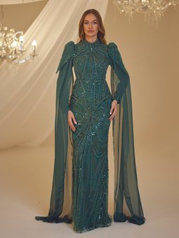 Zümrüt Yeşili Işıl Abiye Elbise