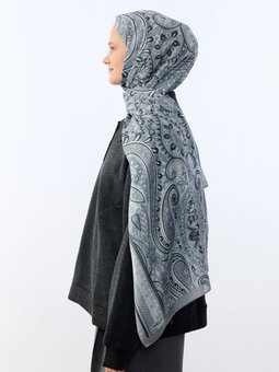 Allica Etnik Desen Pamuk Soft Gri Şal