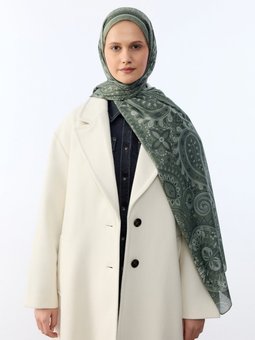 Allica Etnik Desen Pamuk Soft Koyu Yeşil Şal