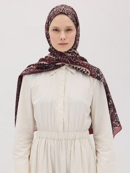 Kokina Etnik Desen Pamuk Soft Bordo Şal