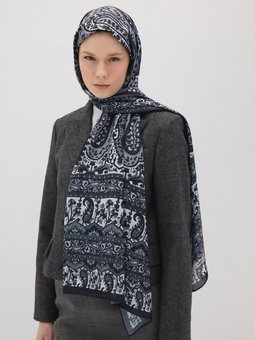 Kokina Etnik Desen Pamuk Soft Siyah Şal