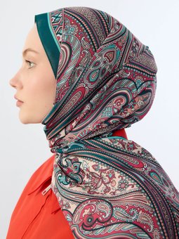 Retro Etnik Desen Pamuk Soft Turkuaz Şal