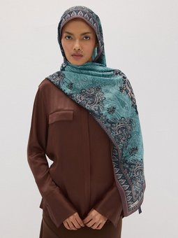 Soul Etnik Desen Pamuk Soft Turkuaz Şal