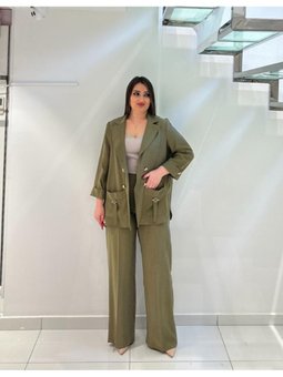 Büyük Beden Cep Kapakları Aksesuar Detaylı Haki Ceket