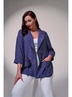 Büyük Beden Cep Kapakları Aksesuar Detaylı İndigo Ceket
