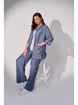 Büyük Beden Çift Cepli Spor İndigo Ceket