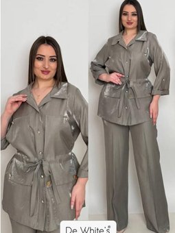 Büyük Beden Önü Düğme Detaylı Ve Kolu Katlamalı Haki Ceket