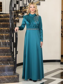 Ada Saten Yeşil Abiye Elbise