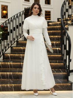 Asil İnci Detaylı Ekru Abiye Elbise