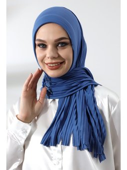 Hazır Pratik Fitilli Pamuklu Mavi Şal