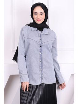 Açık Mavi Büyük Beden Kot Gömlek