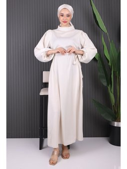 Taş Hakim Yaka Balon Kol Saten Abiye Elbise