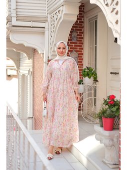 Çicek Desenli Pudra Elbise