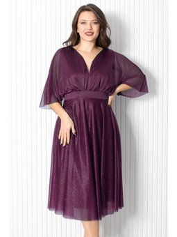 Simli Tül Mürdüm Abiye Elbise