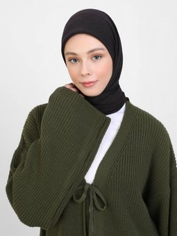 Büyük Boy Pamuk Siyah Eşarp Mürdüm