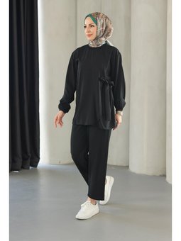 Bağlama Detaylı Siyah Takım