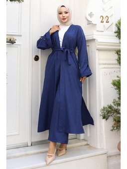 Apolet Detaylı Kimono İndigo Takım